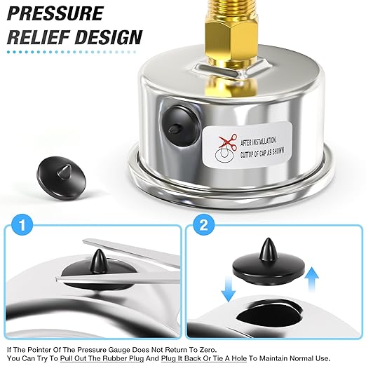 MEANLIN MEASURE 0~160Psi Dry Pressure Gauge Stainless Steel 1/4" NPT 2" FACE DIAL Waterproof for Air Compressor RV Regulator Water Pressure Tester Black Mount, with 1/2" NPT and 3/8" NPT Hex Bushing