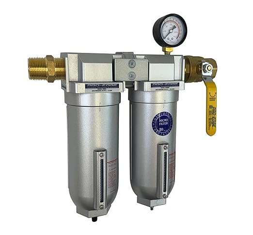 1/2" NPT Industrial (2-Stage) Moisture Removing Particulate Filter Water Separator and Oil, Moisture Vapor Removing Coalescing Filter for Compressed Air