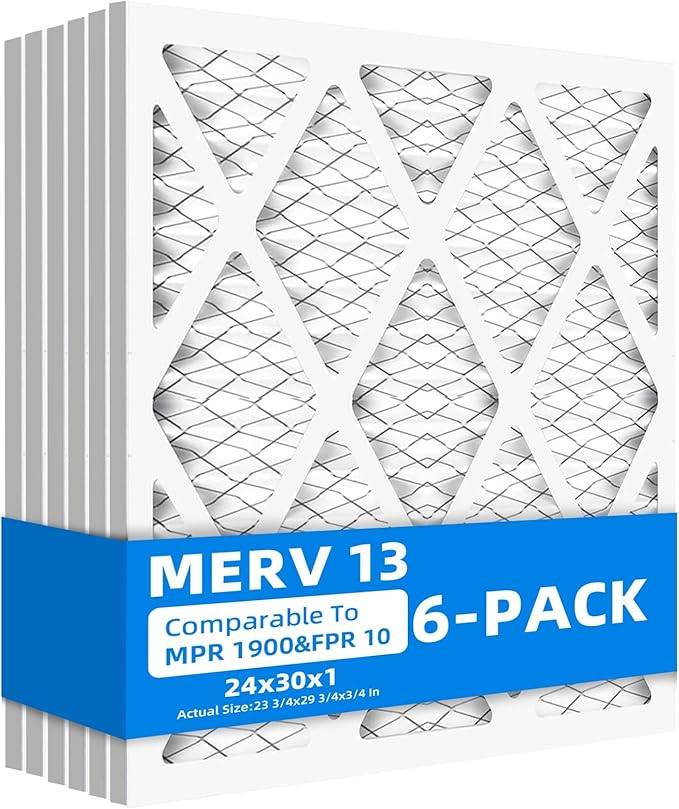(6 Pack) 24x30x1 Air Filter, MPR 1900 & FPR 10, MERV 13 Pleated Air Filter (Actual Size:23 3/4x29 3/4x3/4 inch)