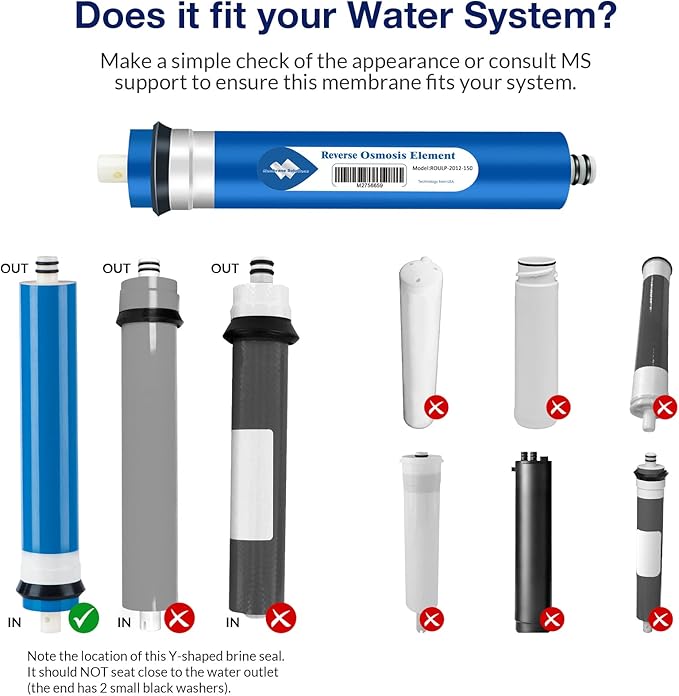 Membrane Solutions 150 GPD RO Membrane, Reverse Osmosis Membrane, RO Membrane Replacement, Reverse Osmosis Filter Replacement for Under Sink Home Drinking RO Water Purifier System (2 PACK)