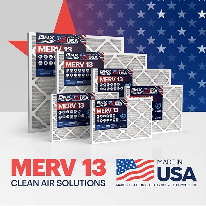 BNX TruFilter 20x20x1 MERV 13 (12-Pack) AC Furnace Air Filter - MADE IN USA - Electrostatic Pleated Air Conditioner HVAC AC Furnace Filters - Removes Pollen, Mold, Bacteria, Smoke