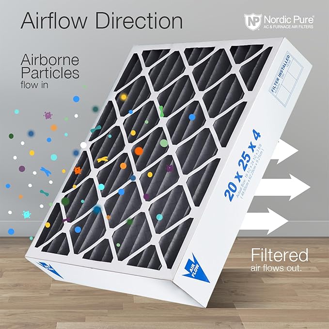 Nordic Pure 20x20x4 (Actual Size: 19 1/2 x 19 1/2 x 3 5/8) Furnace Air Filters MERV 10 Pleated + Carbon 1 Pack