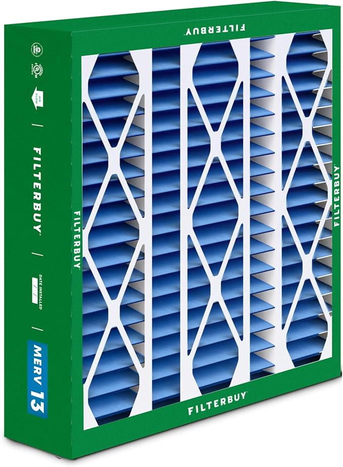Filterbuy 20x25.25x3.5 Air Filter MERV 13 Optimal Smoke & Allergy Defense (2-Pack), Pleated HVAC AC Furnace Filters for AprilAire Space-Gard 102 & 2120 (Actual Size: 19.94 x 25.38 x 3.75)
