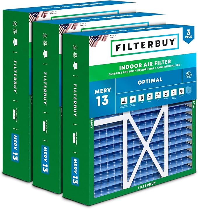 Filterbuy 22x24x5 Air Filter MERV 13 Optimal Smoke & Allergy Defense (3-Pack), Electrostatic Pleated HVAC AC Furnace Filters for Amana, Goodman, and Five Seasons (Actual Size: 22.06 x 23.94 x 5.25)