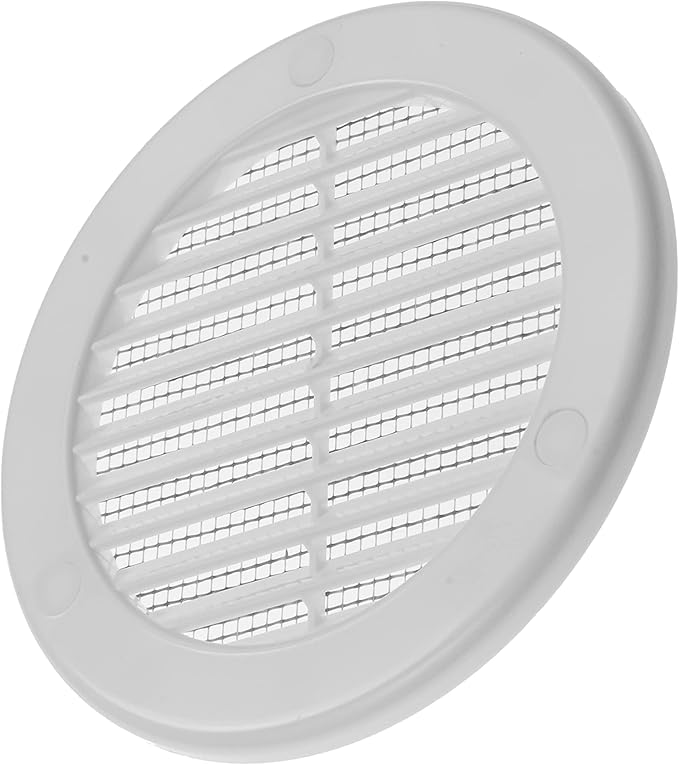 Vent Systems 4" Inch (Opening Dimensions) White Soffit Vent Cover - Plastic Round Air Vent Grille - Built-in Mesh Screen - HVAC Register Louver for Bathroom, Home, Kitchen