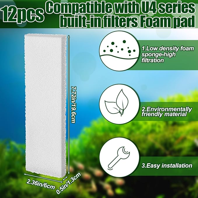 Pangda 24 Pcs Carbon Filter Foam Pads and Foam Filters Compatible with U3 Range of Internal Underwater Sponge Aquarium Underwater Filter Accessories for Internal Replacement Aquarium Fish Tank