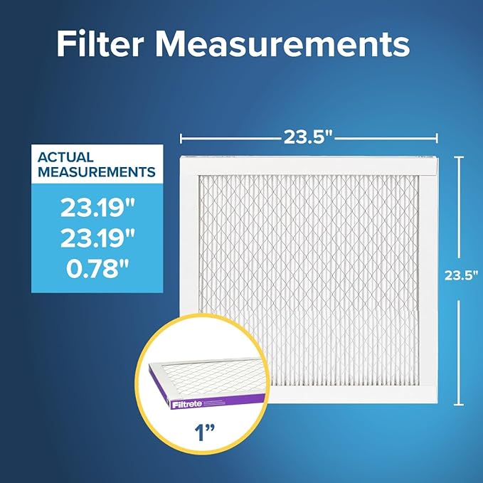 Filtrete 23.5x23.5x1 AC Furnace Air Filter, MERV 12, MPR 1500, CERTIFIED asthma & allergy friendly, 3 Month Pleated 1-Inch Electrostatic Air Cleaning Filter, 6-Pack (Actual Size 23.22x23.22x0.78 in)