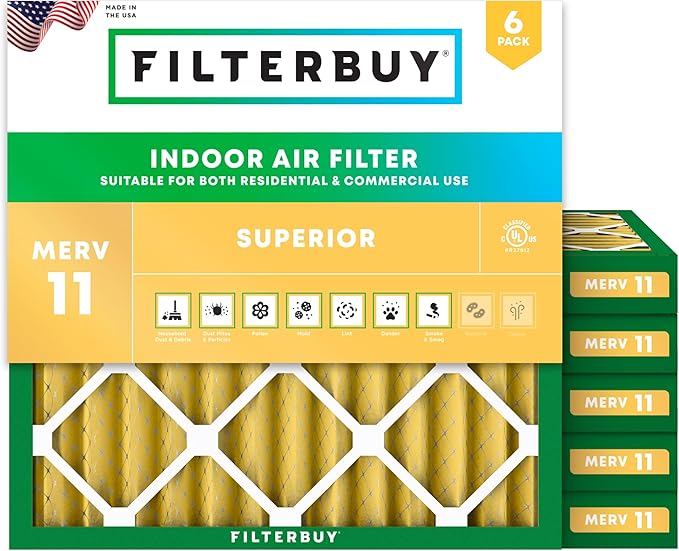 Filterbuy 15x15x2 Air Filter MERV 11 Superior Pet & Allergy Defense (6-Pack), Electrostatic Pleated HVAC AC Furnace Filters Replacement, Made in USA (Actual Size: 15.00 x 15.00 x 1.75)