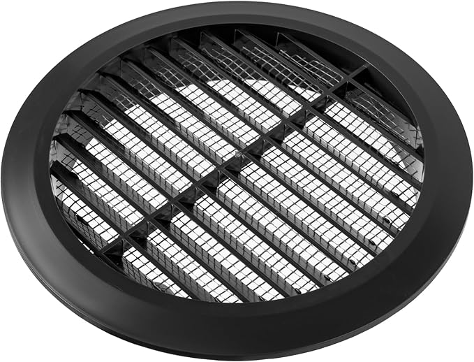 Vent Systems 5'' Inch - Black - Pack of 5 - Soffit Vent Cover - Round Air Vent Louver - Grill Cover - Built-in Insect Screen - HVAC Vents for Bathroom, Home Office, Kitchen