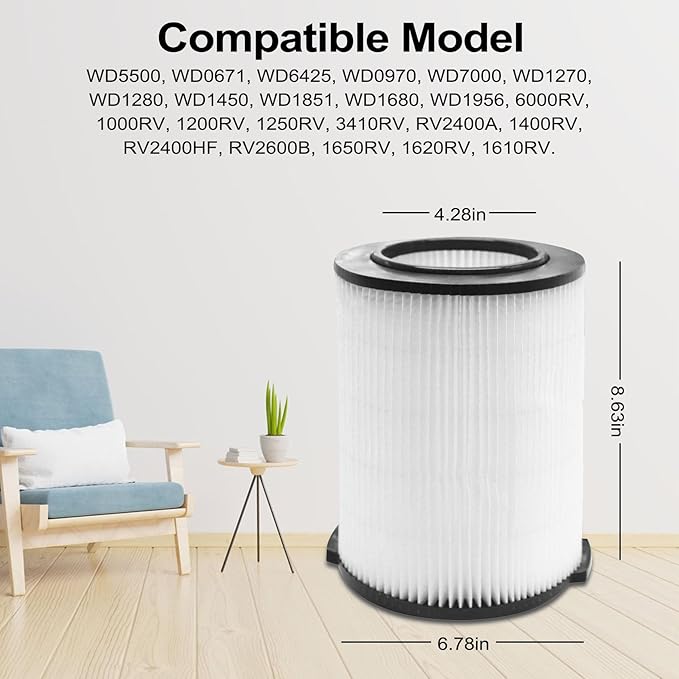 VF4000 Filter Replacement for Rid gid Shop Vac Filters 5-20 Gallon Rid gid Vacuum Filter 6-9 Gallon Husky Vacuum, with 2 Foam Sleeve 2 Filter