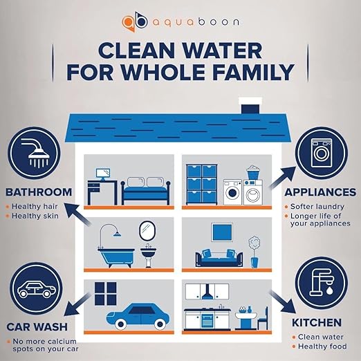 Aquaboon 3-Stage Whole House Water Filtration System with 5 Micron 10x4.5 Anti-Scale Reducing Sediment, KDF Heavy Metals and Carbon Chlorine Reduction Water Filter Purification, Wrench, Bracket