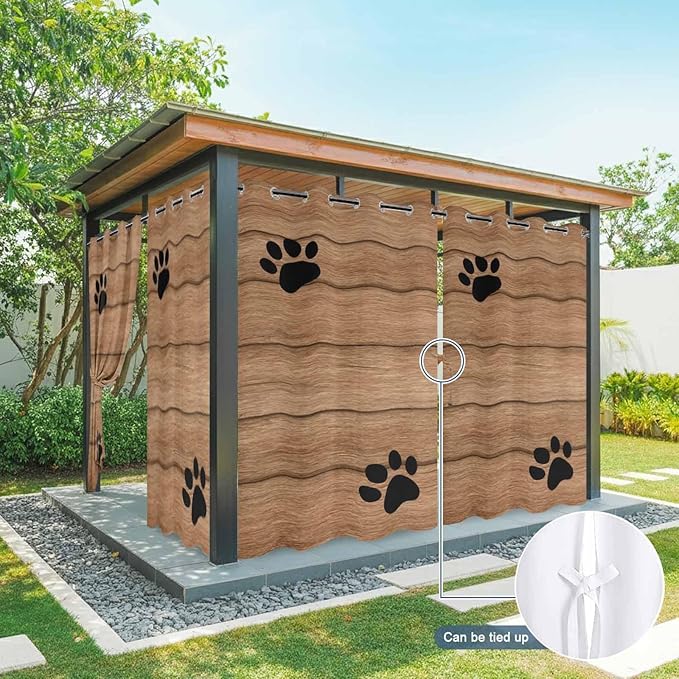 Wood Grain Outdoor Curtains for Patio Claws Animals Wooden Vintage Waterproof Outside Curtains with Grommet Top Weatherproof Curtain for Cabana Pergola Gazebo, 2 Pack, 54" W x 95" L