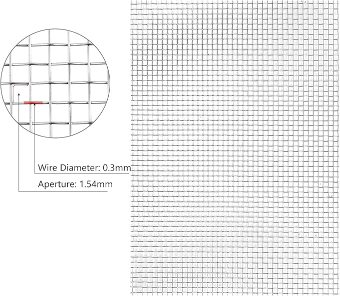 Stainless Steel Woven Wire Mesh Stainless Steel Woven Wire Mesh 14 Mesh Rodent Control Cage Net Garden Insect Screen Corrosion-Resistant Filter - 1.54mm Hole (Silver 14 Mesh)