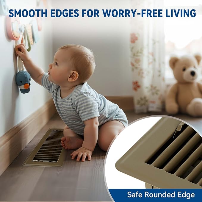 4" x 10" Floor Register Vent Covers 10-Pack, Walkable Powder-Coated Metal Vent Covers with Adjustable Airflow, Curved Safe Edges for Floor/Wall, Brown