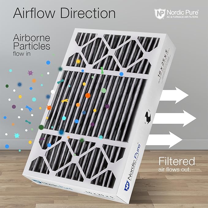 Nordic Pure 16x25x5 (Actual Size: 15 3/4 x 24 3/4 x 4 3/8) Honeywell Replacement Air Filters MERV 8 Plus Carbon 1 Pack