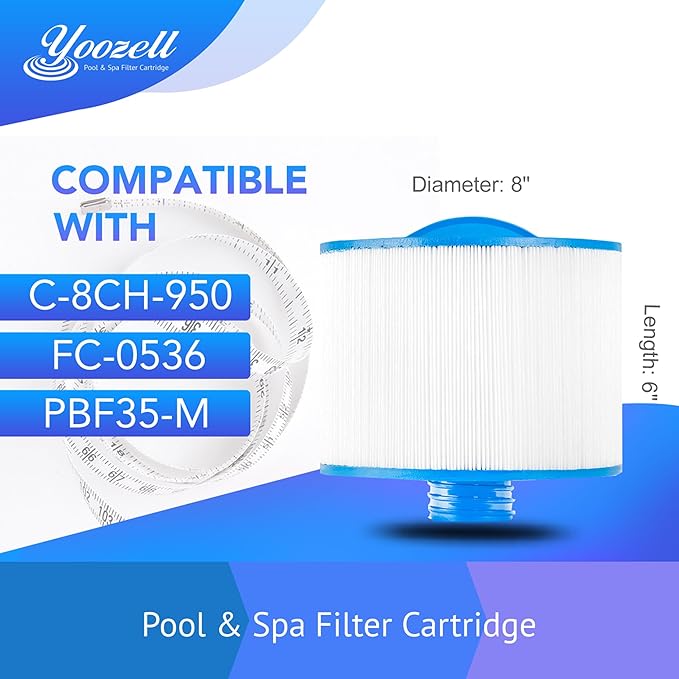 8CH-950 Spa Filter Cartridge Replaces for 10-2785 Spa Filter, PBF35, PBF50-F2S, FC-0536, XLS-834, 15052, AK-90311, 50 sq.ft SAE Thread Bull Frog Spa Filter (2pc)