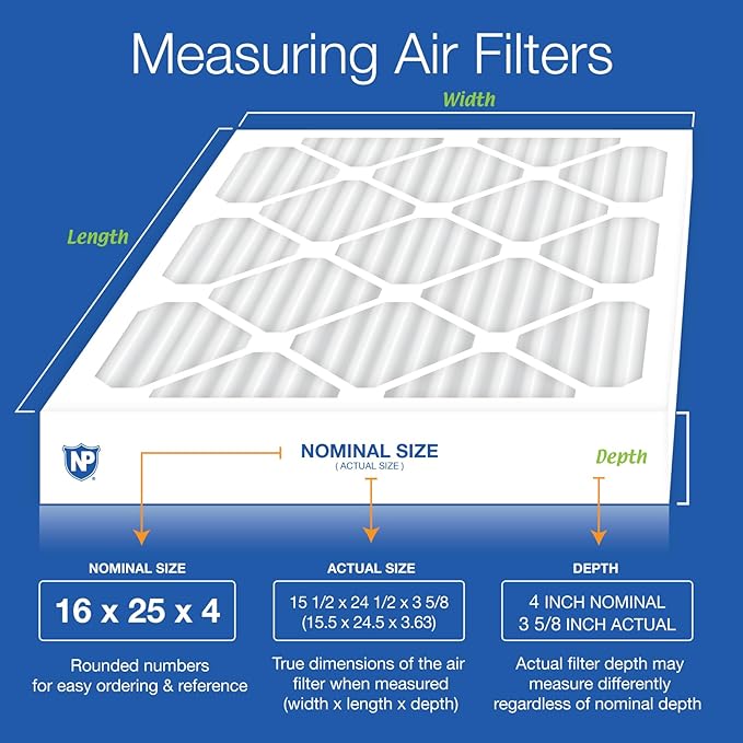 Nordic Pure 16x25x4 (Actual Size: 15 1/2 x 24 1/2 x 3 5/8) Pleated MERV 8 Air Filters 6 Pack