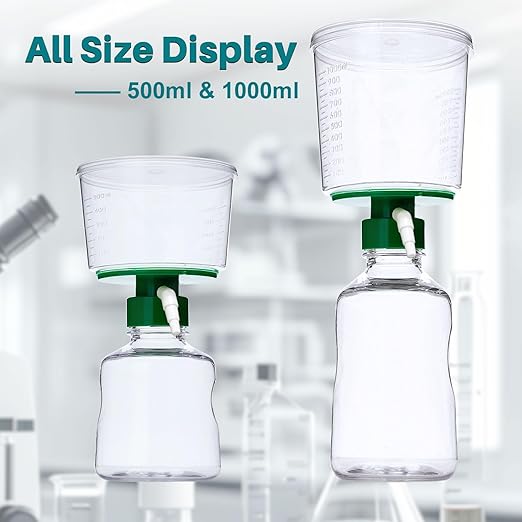 500ml Vacuum Filtration System, Disposable Sterile Vacuum Filter Units with PES Membrane, 0.22μm Pore Size, 90mm Diameter for Laboratory, Chemistry, Graduated, Individually Wrapped, Pack of 12