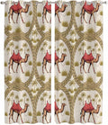 2 Panel Kitchen Cafe Curtains, Camels Palm Trees Sunlight Filtering Nature Air Through, Window Decor Tier Curtains for Living Room 104W x 96L inch Desert Date Coconut Trees Leaves Cords Beige