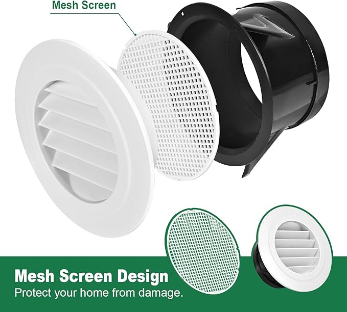 Soffit Vents 6 Inch, Round Exhaust Air Vent Cover with Built-in Fly Screen for Bathroom Kithchen Office Home, White 2P