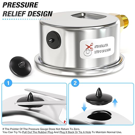 MEANLIN MEASURE -30inHG~30Psi Vacuum Gauge Stainless Steel 1/4" NPT 2" FACE DIAL Waterproof for Air Compressor HVAC Negative Pressure Hand Pump Pool Lower Mount, with 1/2" NPT and 3/8" NPT Hex Bushing