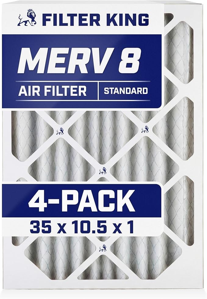 Filter King 35x10.5x1 Air Filter | 4-PACK | MERV 8 HVAC Pleated A/C Furnace Filters | MADE IN USA | Actual Size: 35 x 10.5 x .75"