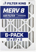 Filter King 12x27x2 Air Filter | 6-PACK | MERV 8 HVAC Pleated A/C Furnace Filters | MADE IN USA | Actual Size: 11.5 x 26.5 x 1.75"