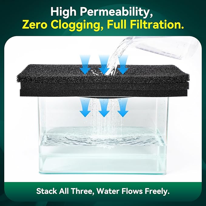 Borlech Aquarium Bio Filter Sponge Pad - Cut-to-Size Aquarium Filter Media for Fish Tank, Pond, Sump - Mechanical & Biological Filtration (18.5"x18.5"x1.6", 50PPI, 2 Pack)