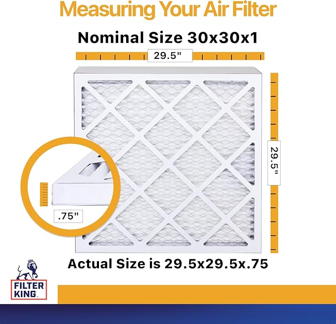 Filter King 30x30x1 Air Filter | 4-PACK | MERV 13 HVAC Pleated A/C Furnace Filter | MADE IN USA | Actual Size: 29.5 x 29.5 x .75"