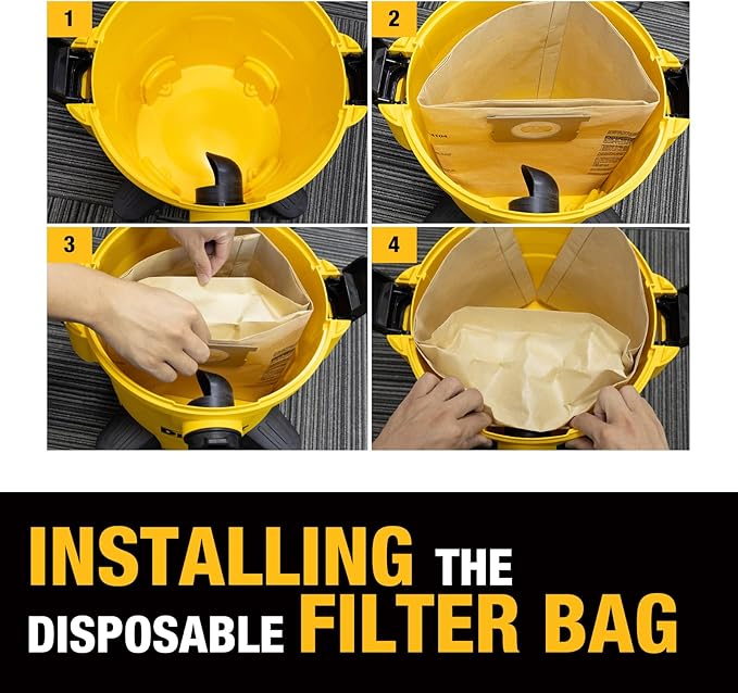 DEWALT DXVA19-4104 Dust Filter Bags, High Efficiency Replacement Bags for DEWALT Wet Dry Vac 5-8 Gallon, Wet Dry Vac Accessories, Dust Collection Bag Vacuum Bag (3-Pack)