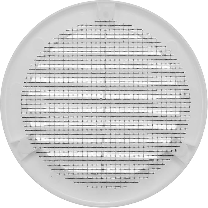 Vent Systems 4" Inch (Opening Dimensions) White Soffit Vent Cover - Plastic Round Air Vent Grille - Built-in Mesh Screen - HVAC Register Louver for Bathroom, Home, Kitchen