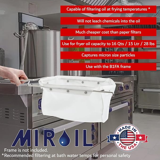 MirOil RB22FS Oil Polishing Filter Bag, Maintain Quality & Taste of Fried Foods, Reduce Contaminants, Extends Life of Hot & Cold Cooking Oil for Diner, Restaurant & Food Service(Bag Only) - Part 12748