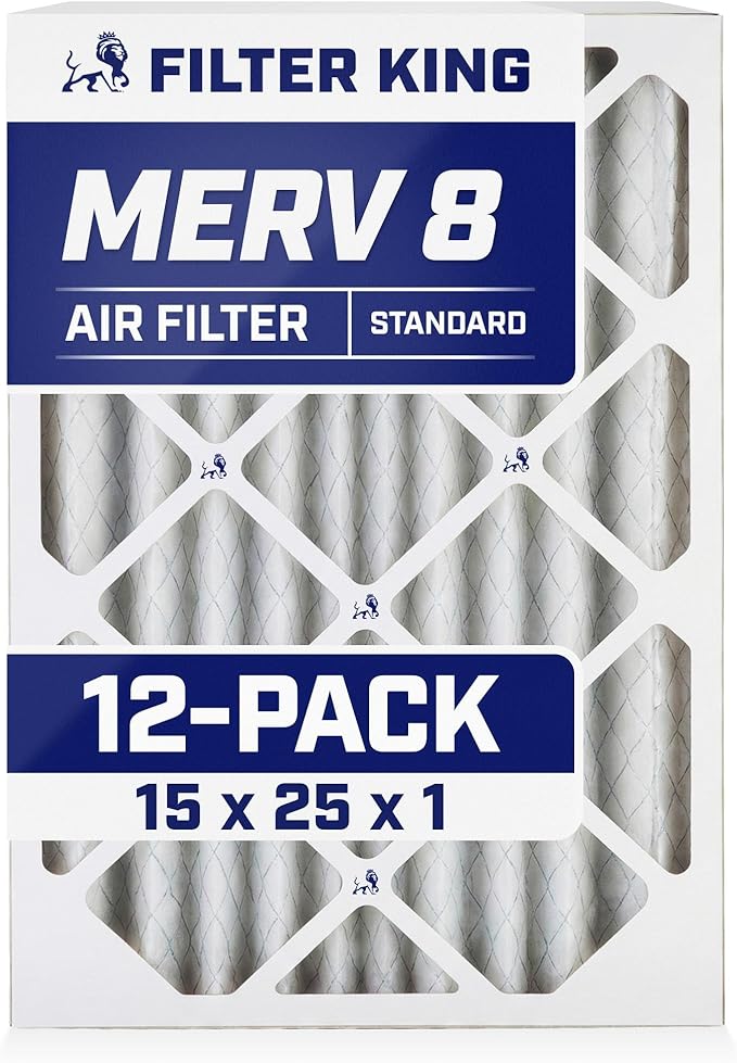 Filter King 15x25x1 Air Filter | 12-PACK | MERV 8 HVAC Pleated A/C Furnace Filters | MADE IN USA | Actual Size: 14.5 x 24.5 x .75"