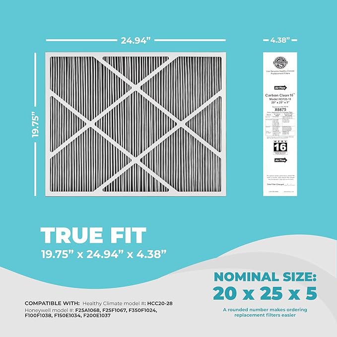 Lennox Healthy Climate Lennox X6675 20x25x5 Air Filter, Healthy Climate Carbon Clean Merv 16 Home Furnace Filter for HVAC system 4 Pack with Wholesalehome Cleaning Cloth
