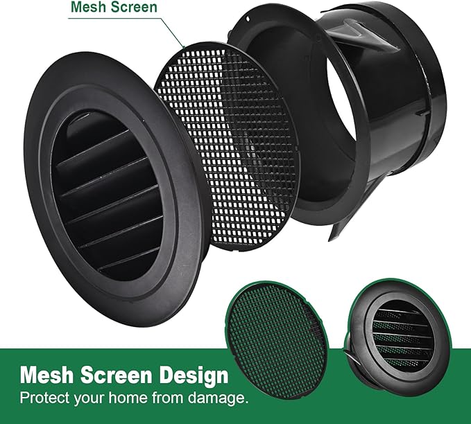 Soffit Vents 6 Inch, Round Exhaust Air Vent Cover with Built-in Fly Screen for Bathroom Kithchen Office Home, Black 2P 150mm