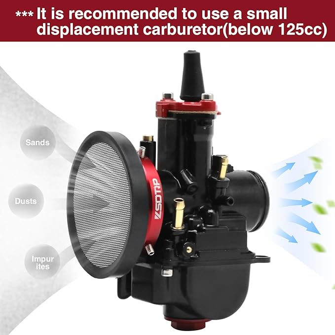 Carburetor Carb Velocity Stack Air Filter Cleaner Modified Trumpet Aluminum Alloy with Sponge Filter Steel Mesh for PWK32-34mm Short Style Fast Intake Suggest for Small Displacement (Red,55mm)