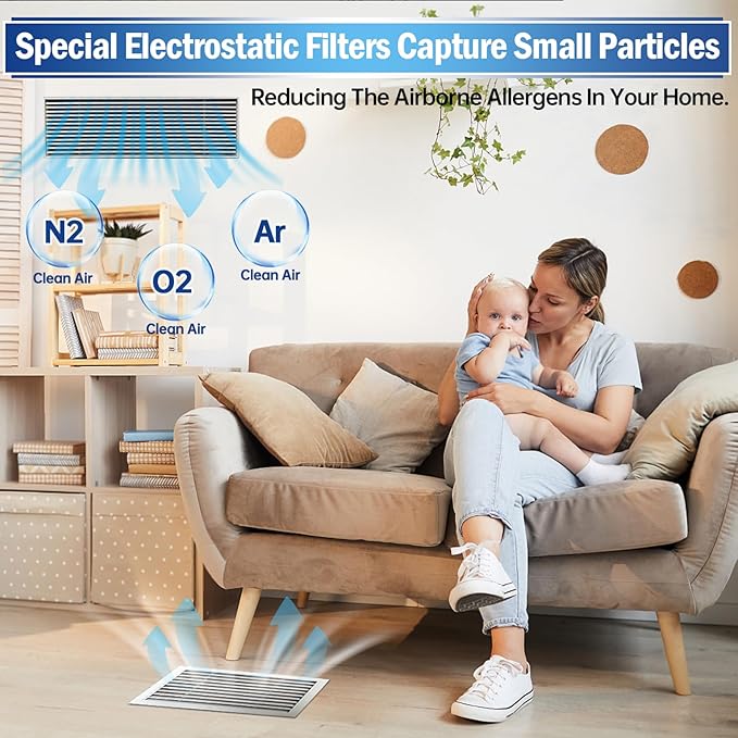 UBeesize Air Vent Filters, 16" x 90" Cut to Size Air Filter Material (50+ Filters), MERV 8 Triple Vent Filter Kit for Home Floor, Grilles, Ceiling, HVAC Furnace Vent, With 48PCs Adhesive Hook Tape