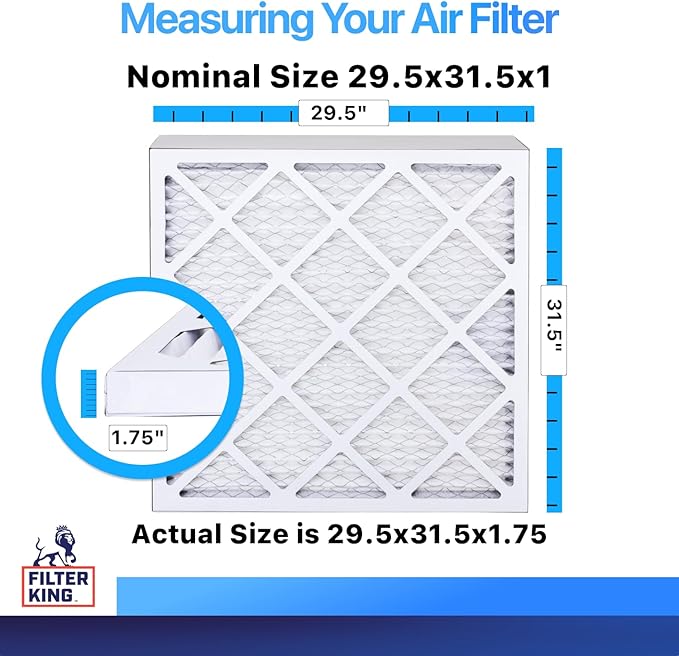 Filter King 29.5x31.5x1 Air Filter | 5-PACK | MERV 8 HVAC Pleated A/C Furnace Filters | MADE IN USA | Actual Size: 29.5 x 31.5 x 1.75"
