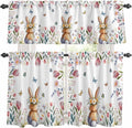 Kitchen Curtains Tiers and Valance Set of 3, Easter Light Filtering Window Curtain Set, Spring Flowers Wreath Rabbit Budding Florals Rod Pocket Curtain Drapes for Cafe, Living Room, 24 Inches Tiers