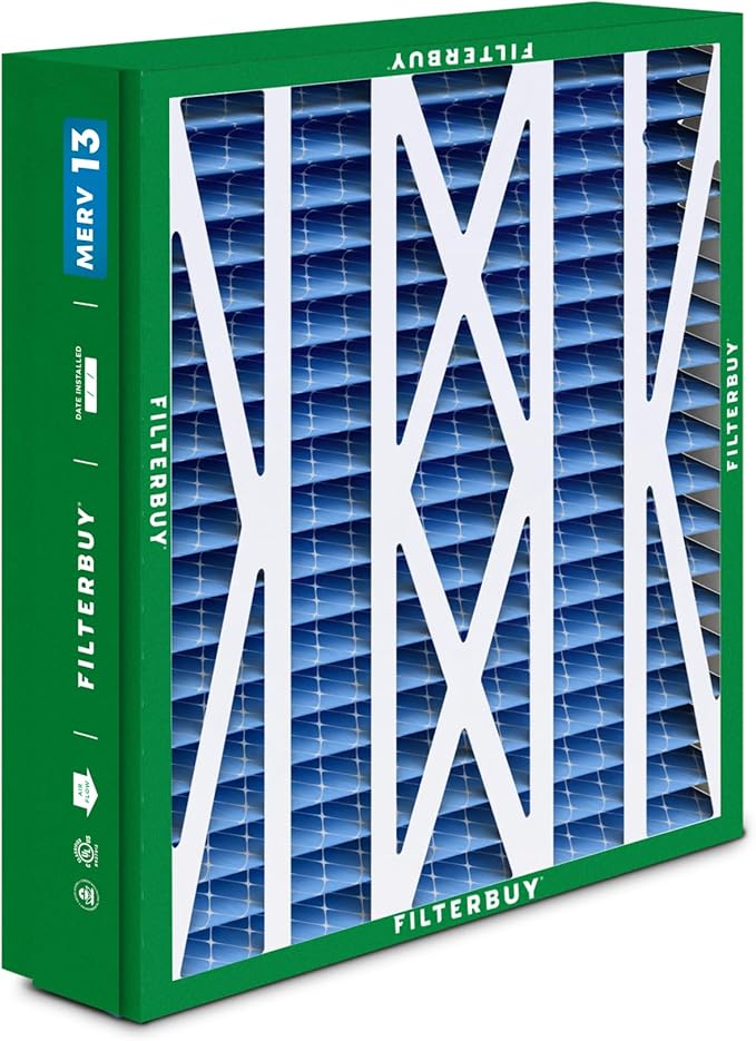 Filterbuy 24.5x27x5 Air Filter MERV 13 Optimal Smoke & Allergy Defense (2-Pack), Pleated HVAC AC Furnace Filters for Trane, American Standard, Honeywell, and More (Actual Size: 24.06 x 26.13 x 4.97)