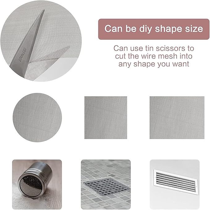 Stainless Steel Woven Wire Mesh 304 Stainless Steel Woven Wire Mesh 100 Mesh Filter Screen Sheet Heat-Resistant Tear Resistance Anti Mosquito Insect Mesh for Filter, Air Bricks, Garden