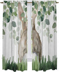 Easter Kitchen Curtains, Country Rabbit Botanical Leaves Wooden Grain Light Filtering Window Curtain Panels, 2Pcs Rod Pocket Window Treatments Set for Living Room Bathroom Bedroom 52x72 Inches