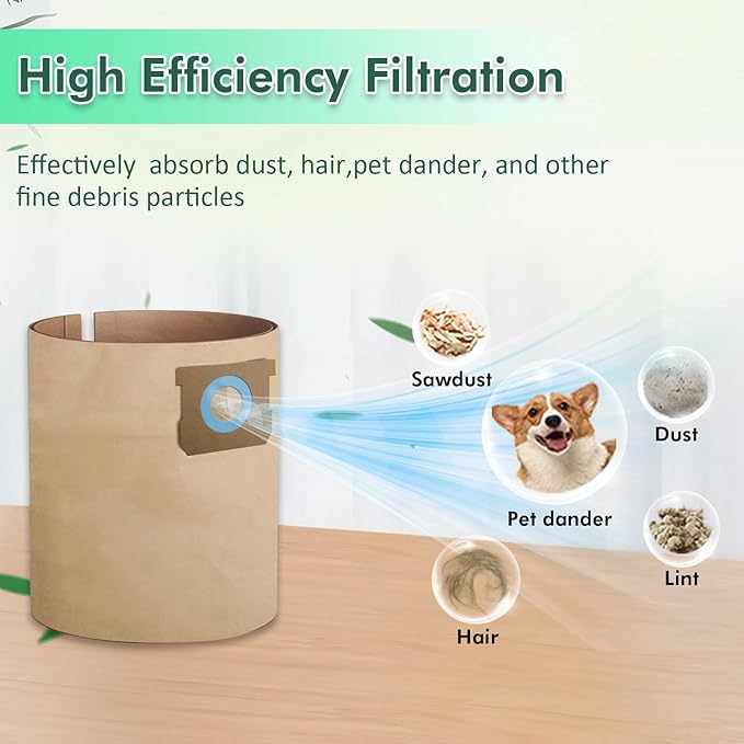 DXVA19-4102 Vacuum Bags Compatible With DEWALT 12-16 Gallon Wet/Dry Vacuum, Disposable Dust Collection Filter Bag DXV12P DXV14P DXV16P DXV16PA DXV16S
