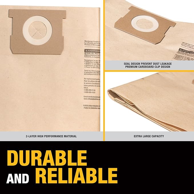 DEWALT DXVA19-4104 Dust Filter Bags, High Efficiency Replacement Bags for DEWALT Wet Dry Vac 5-8 Gallon, Wet Dry Vac Accessories, Dust Collection Bag Vacuum Bag (3-Pack)