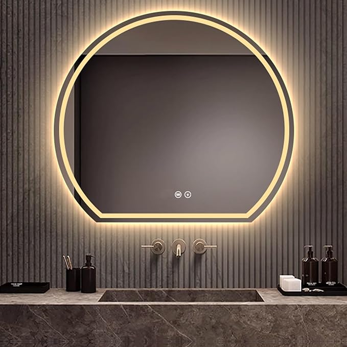 Bathroom Mirror with LED Lights, Wall Mounted Bathroom Mirrors, Bathroom Mirrors with Touch, 3 Colour Dimmable and Demister Pad, IP44 Smart Mirror(27.5"/70cm)
