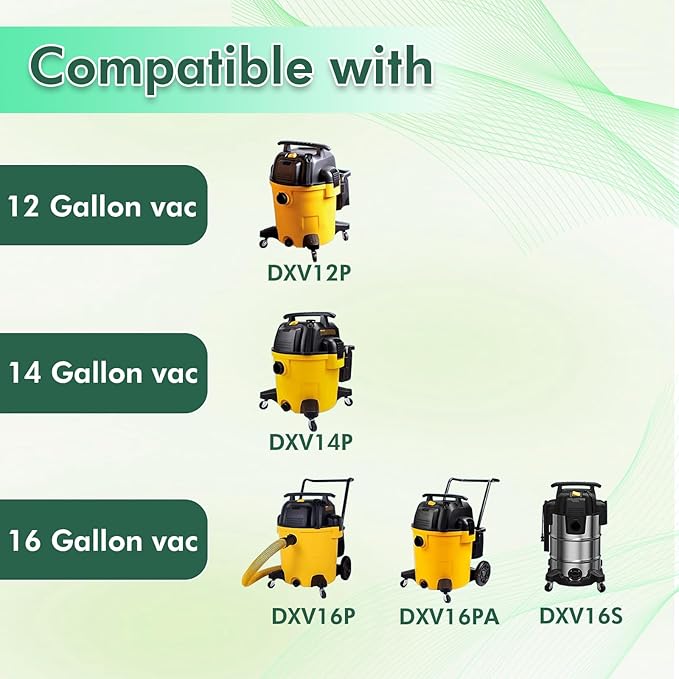 15 Pack DXVA19-4102 Vacuum Bags Compatible With DEWALT 12-16 Gallon Wet/Dry Vacuum, Disposable Dust Collection Filter Bag DXV12P DXV14P DXV16P DXV16PA DXV16S