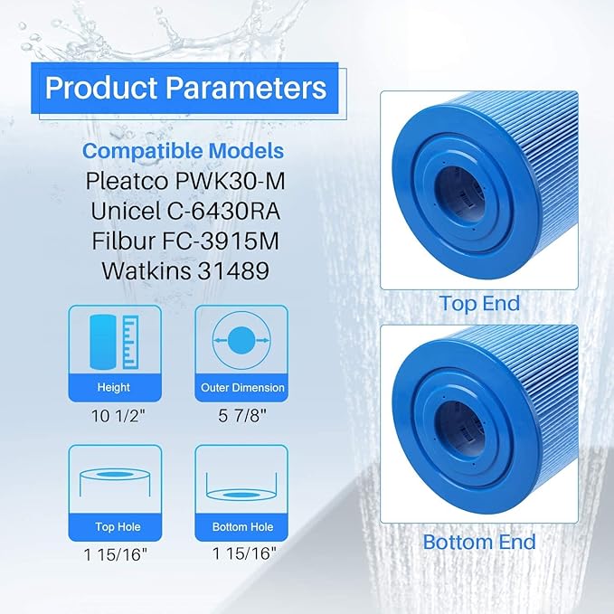 POOLPURE PLFC-6430-M Spa Filter Replaces Watkins 31489, Compatible Pleatco PWK30-M, Filbur FC-3915M, P/N0969601, 71825, 73178, 73250, 4 Pack