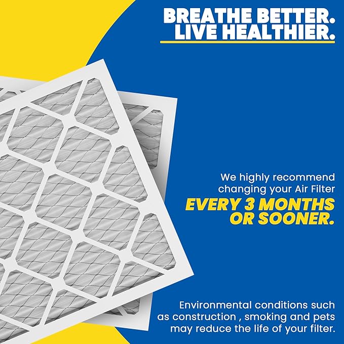 Maycold MERV 8 16x25x1 (15.70” x 24.70” x 0.75”) Furnace Air Filters (6-Pack), Pleated HVAC AC Filters, For Residential or Office Use, Individually Wrapped in Plastic