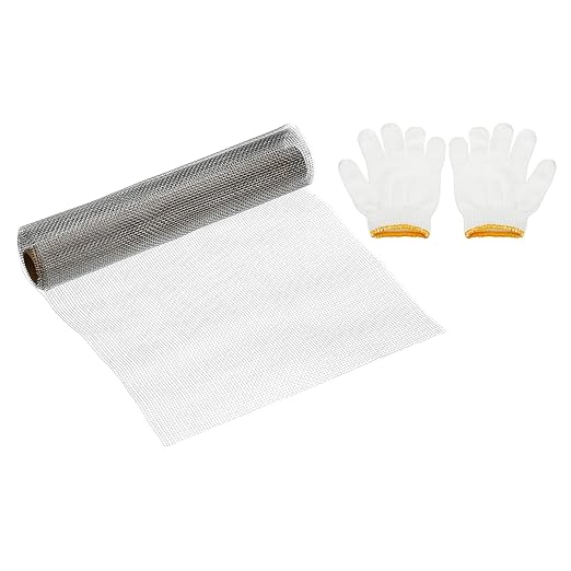 PATIKIL 40" L x 10" W Woven Wire Mesh, 12 Mesh 304 Stainless Steel Air Vent Filter Screen with Gloves for Window Security Vent Cover Filtration Animals Fence