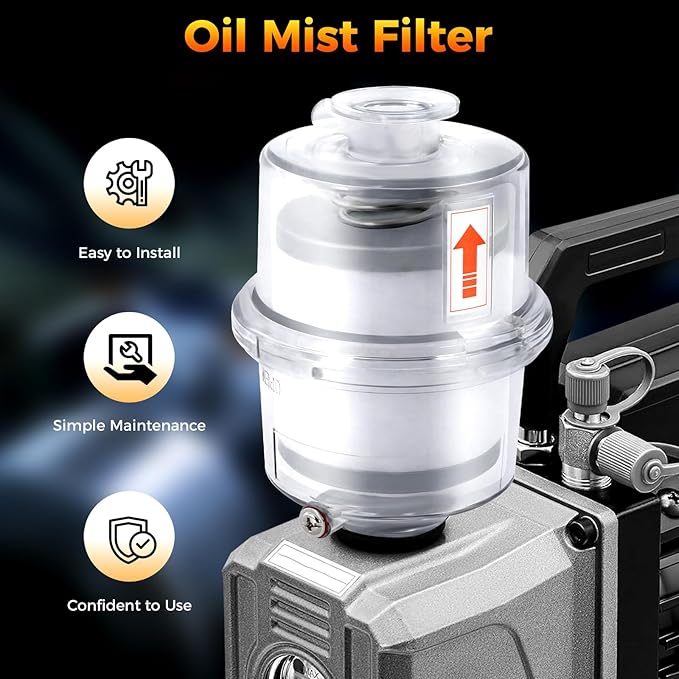 95% Efficiency Oil Mist Filter, Vacuum Pump Filter with KF25 Flange & Drain Pipe, for Pumps ≤2.11Gal/s